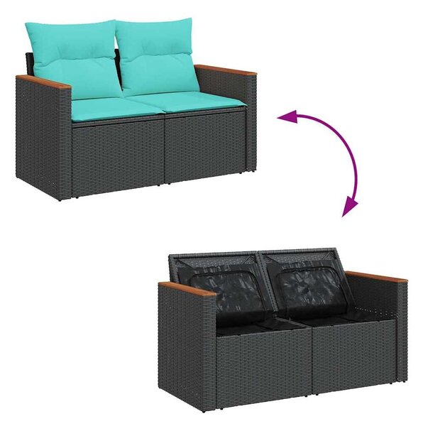VidaXL 11 részes fekete polyrattan kerti ülőgarnitúra párnákkal