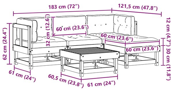VidaXL Kerti lounge szett 15 pcs Viaszbarna Tömör Fenyőfa