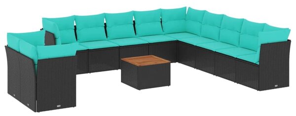 VidaXL 12 részes fekete polyrattan kerti ülőgarnitúra párnákkal