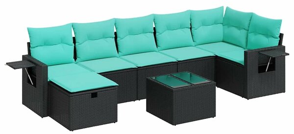 VidaXL 8 részes fekete polyrattan kerti ülőgarnitúra párnákkal