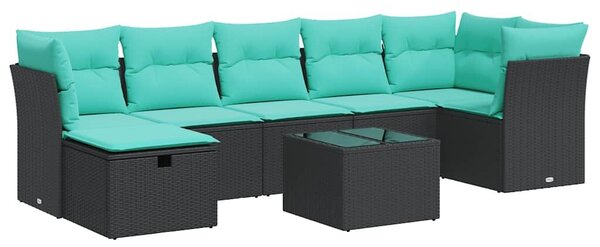 VidaXL 8 részes fekete polyrattan kerti ülőgarnitúra párnákkal