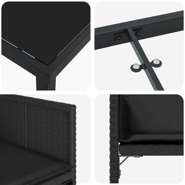 VidaXL Kert étkező szett 9 pcs Fekete polirattan