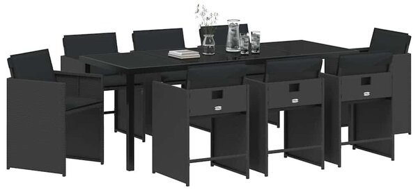 VidaXL Kert étkező szett 9 pcs Fekete polirattan