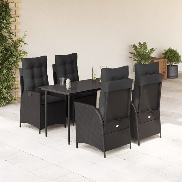 VidaXL 5 részes fekete polyrattan kerti étkezőgarnitúra párnákkal