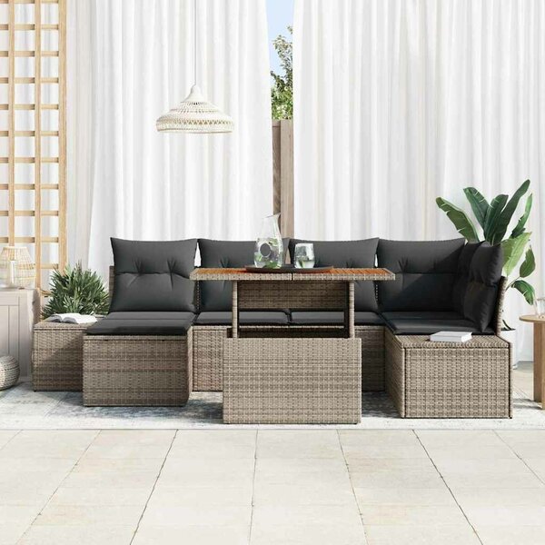 VidaXL Kerti Kanapé Szett tárolóval 7 pcs Szürke Poli rattan