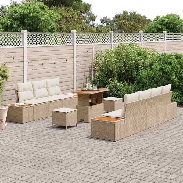 VidaXL Kerti Kanapé Szett párnával tárolóval 10 pcs Bézs Poli rattan