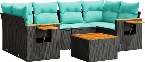 VidaXL 7 részes fekete polyrattan kerti ülőgarnitúra párnákkal