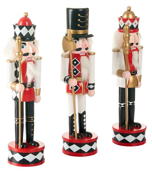 Háromdarabos dekorfigura szett RICKLEAN 30 cm Diótörő Piros/fehér