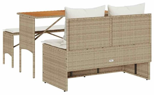 VidaXL 3 részes bézs polyrattan kerti étkezőgarnitúra párnákkal