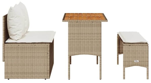 VidaXL 3 részes bézs polyrattan kerti étkezőgarnitúra párnákkal