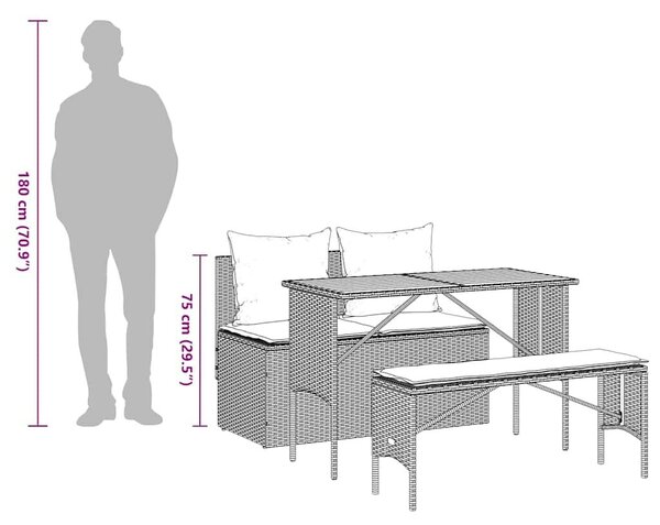 VidaXL 3 részes bézs polyrattan kerti étkezőgarnitúra párnákkal
