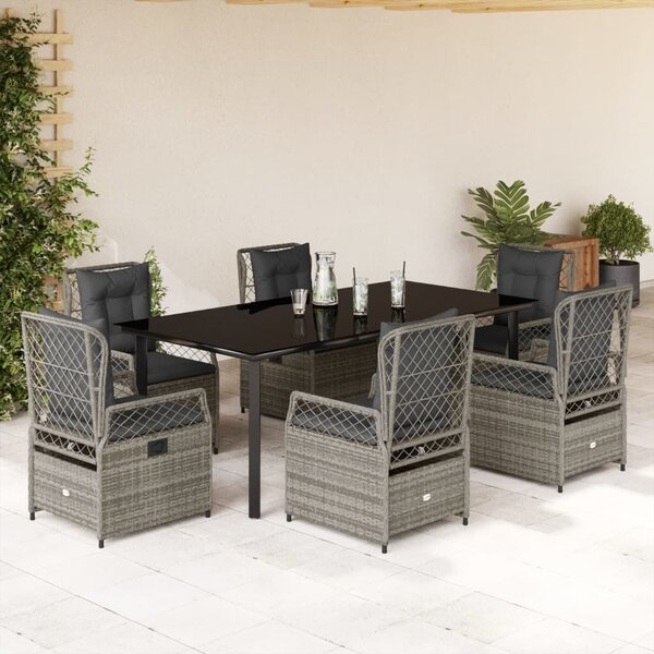 VidaXL 7 részes szürke polyrattan kerti étkezőgarnitúra párnával
