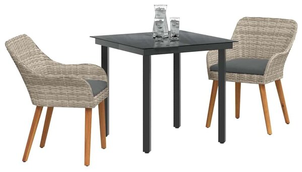 VidaXL Kert étkező szett párnával 3 pcs Világosszürke polirattan