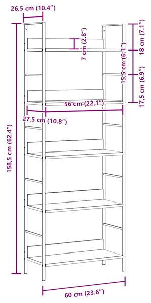 5 szintes fehér szerelt fa könyvespolc 60 x 27,6 x 158,5 cm