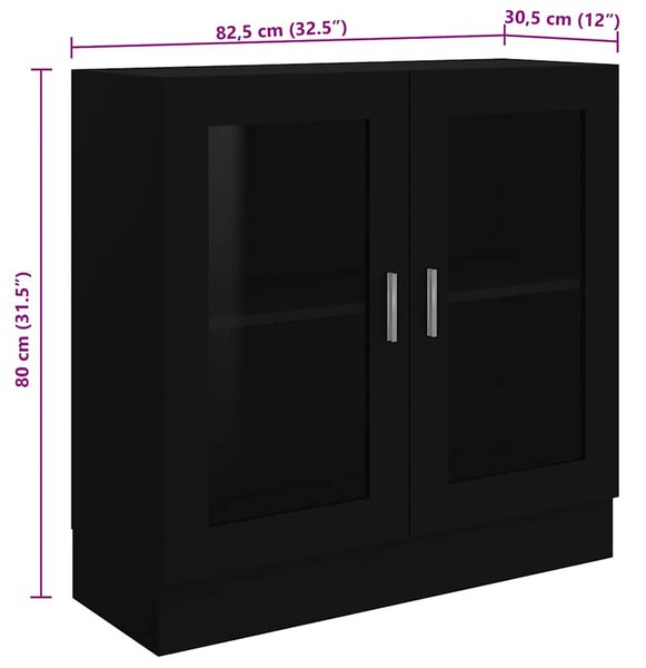 Fekete szerelt fa vitrinszekrény 82,5 x 30,5 x 80 cm