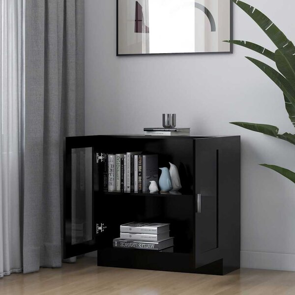 Fekete szerelt fa vitrinszekrény 82,5 x 30,5 x 80 cm