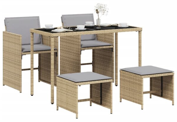 VidaXL 5 részes vegyes bézs polyrattan kerti étkezőgarnitúra párnákkal