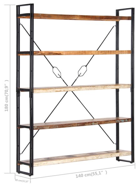 5 szintes tömör újrahasznosított fa könyvespolc 140x30x180 cm