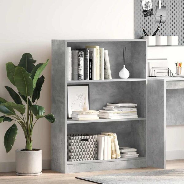 Betonszürke szerelt fa könyvespolc 80 x 24 x 109 cm