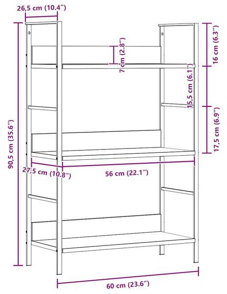 3 szintes fehér szerelt fa könyvespolc 60 x 27,6 x 90,5 cm