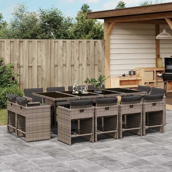 VidaXL 13 részes szürke polyrattan kerti ülőgarnitúra párnákkal