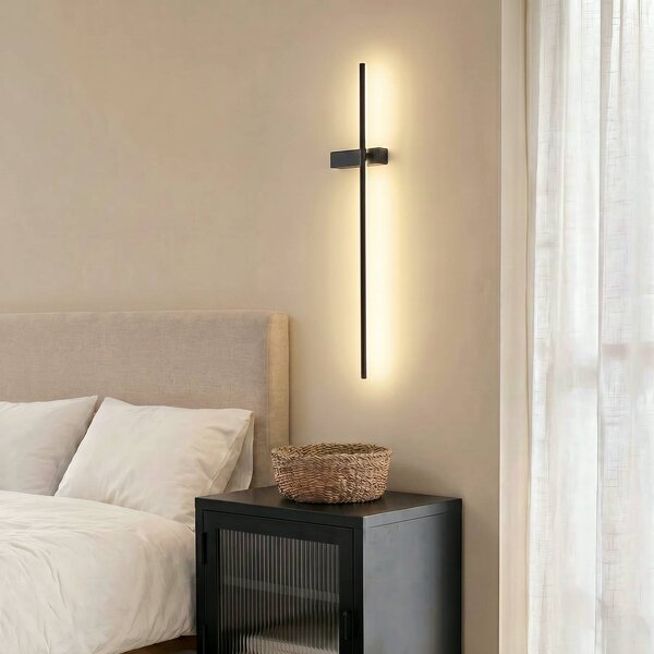 Lindby Natsumi LED fali világítás, fekete, alumínium, 90 cm, Fekete, Nappali / Étkező, Alumínium, Modern