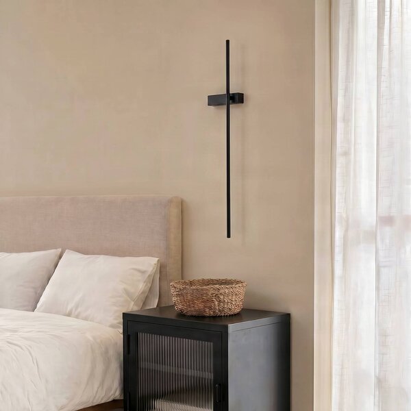 Lindby Natsumi LED fali világítás, fekete, alumínium, 90 cm, Fekete, Nappali / Étkező, Alumínium, Modern