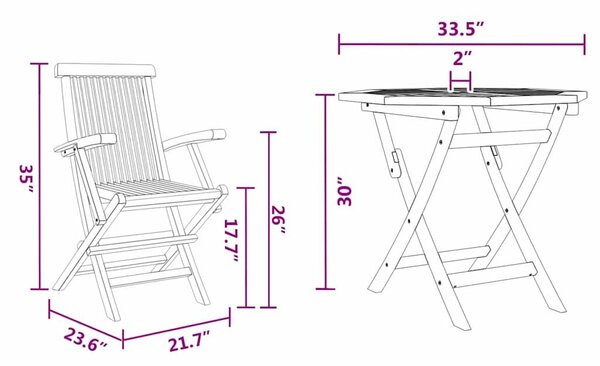 VidaXL Kert étkező szett 3 pcs Barna Tömör Akácfa