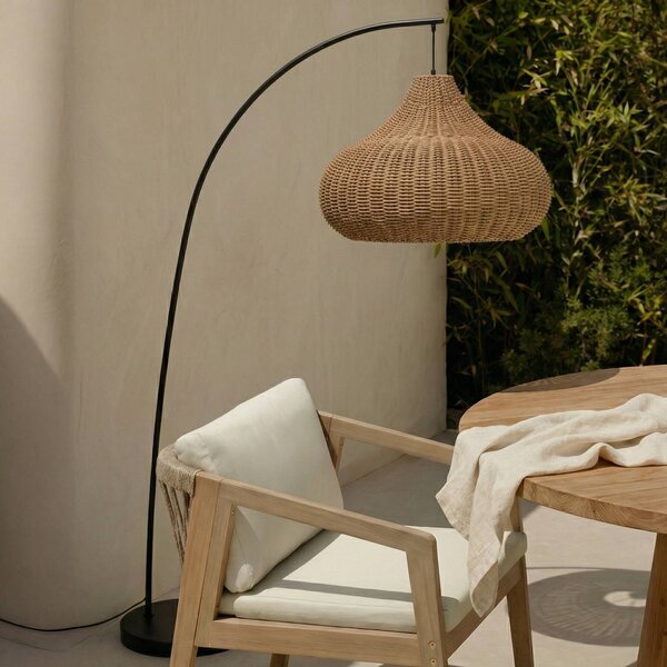 Lucande Taniola kültéri állólámpa, bézs, rattan, 195 cm, IP44, Világos fa, Fa, Vidéki otthon / Rusztikus