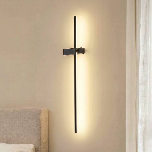 Lindby Natsumi LED fali világítás, fekete, alumínium, 90 cm, Fekete, Nappali / Étkező, Alumínium, Modern