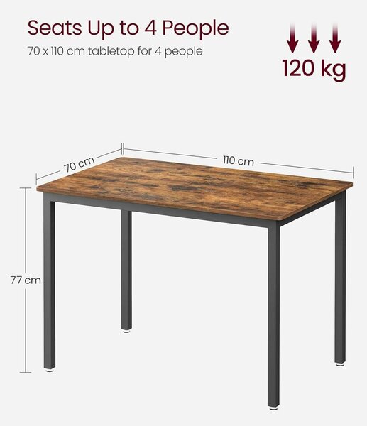 VASAGLE Konyhaasztal 4 személyes, fémvázas, ipari stílusú, 110x70x77 cm, rusztikus barna