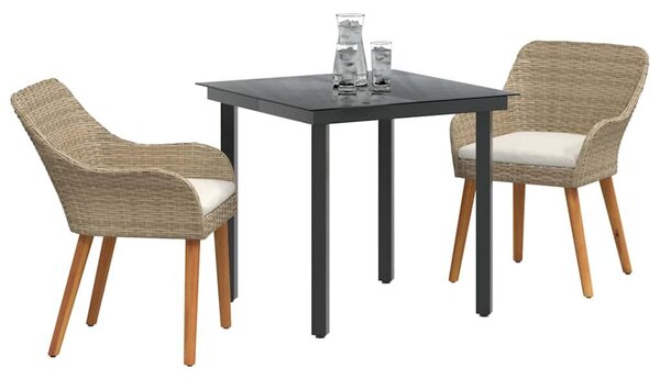 VidaXL Kert étkező szett párnával 3 pcs Bézs polirattan