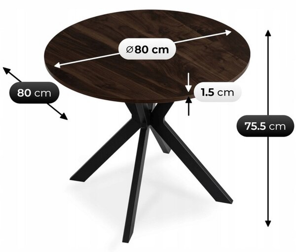 LAUREN kerek étkezőasztal 80 cm – rusztikus tölgy/fekete