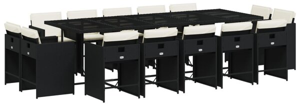 VidaXL 15 részes fekete polyrattan kerti étkezőgarnitúra párnákkal
