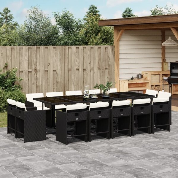 VidaXL 15 részes fekete polyrattan kerti étkezőgarnitúra párnákkal