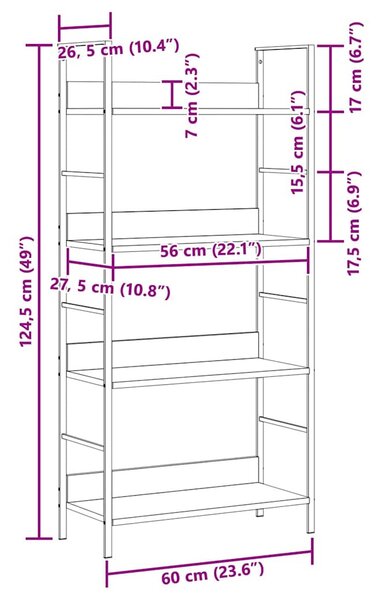 4 szintes fekete szerelt fa könyvespolc 60 x 27,6 x 124,5 cm