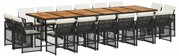 VidaXL 17 részes fekete polyrattan kerti étkezőgarnitúra párnákkal
