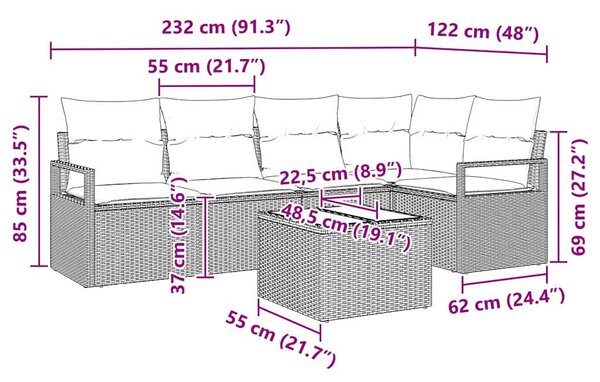 Kanapé Szett 6 pcs Barna polirattan