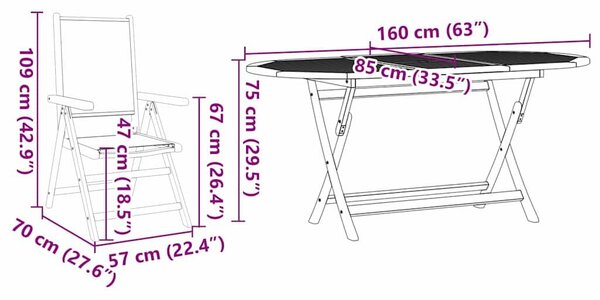VidaXL Kert étkező szett 7 pcs Tópszínű tömör akácfa
