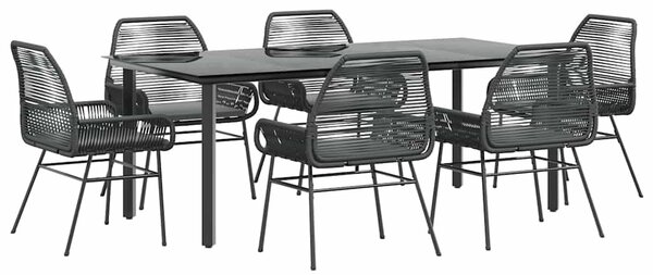 VidaXL 7 részes fekete polyrattan üveg kerti étkezőgarnitúra párnákkal