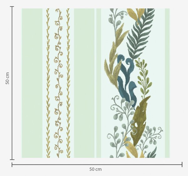 Tapéta Széles csíkok festői ágakkal, lágy menta színben, Virágok és növények tapétá, a00825v1 : Uwalls.hu