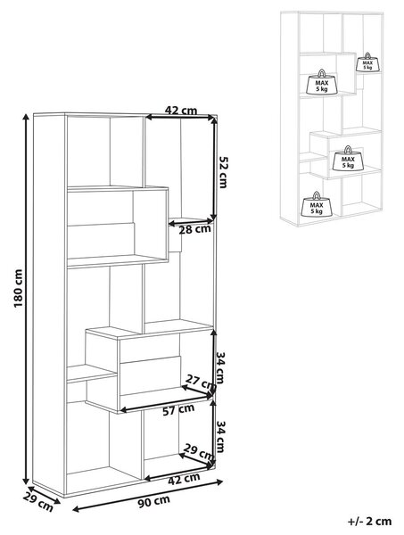 6 szintes könyvespolc CHATEH 180 cm Világosbarna