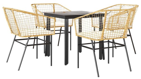 VidaXL 5 észes barna polyrattan üveg kerti étkezőgarnitúra párnával