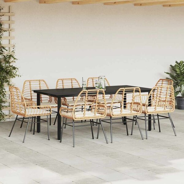 VidaXL 9 észes barna polyrattan üveg kerti étkezőgarnitúra párnával