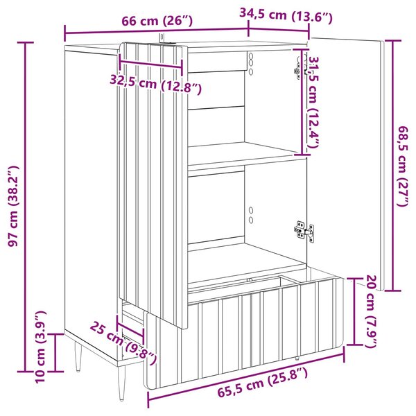 VidaXL Széf Antik Fa 66 x 34,5 x 97 cm Szerelt Fa