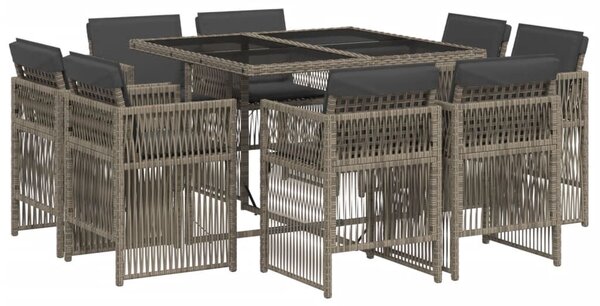 VidaXL 9 részes szürke polyrattan kerti étkezőgarnitúra párnával