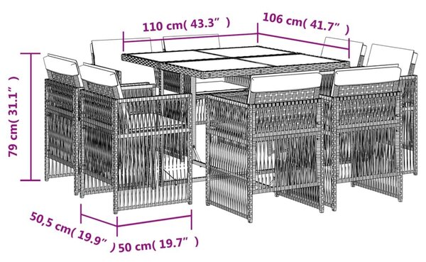VidaXL 9 részes szürke polyrattan kerti étkezőgarnitúra párnával