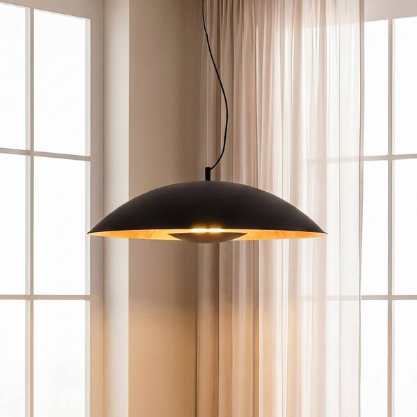 Lindby Emilienne függőlámpa, fekete, arany színű, Ø 60 cm, dimmelhető, Fekete, Nappali / Étkező, fém, Modern