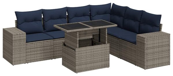 VidaXL 7 részes szürke polyrattan akácfa kerti ülőgarnitúra párnákkal