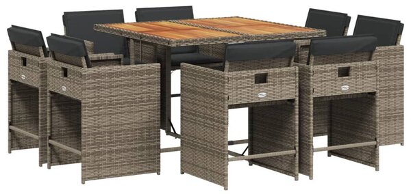 VidaXL 9 részes szürke polyrattan kerti étkezőgarnitúra párnával